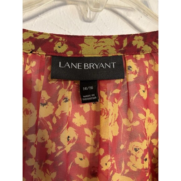 Lane Bryant Red Yellow Tiered Sheer Mesh Babydoll Tunic Womens Size 14/16 Autumn - Picture 4 of 8